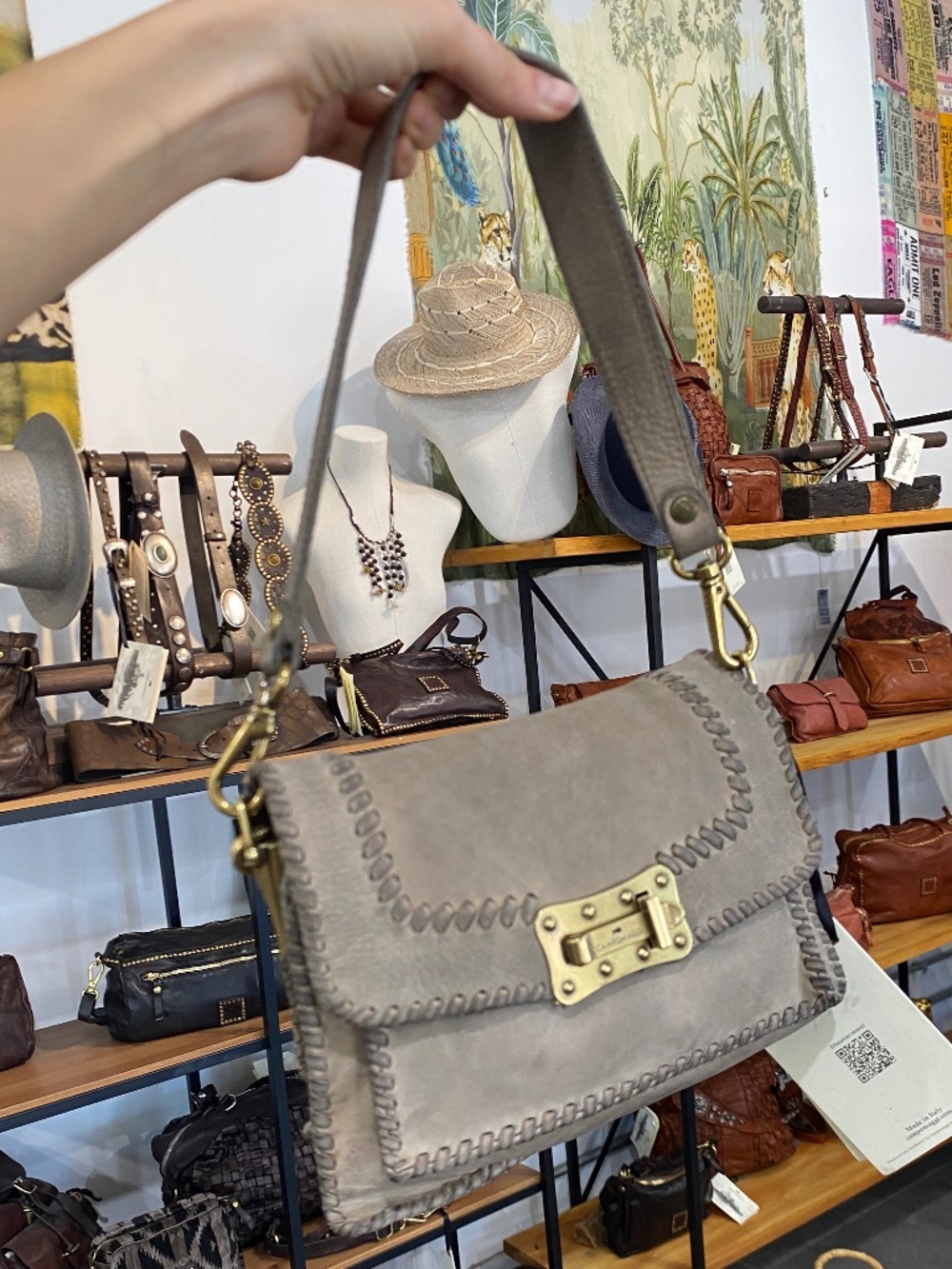 Campomaggi Agnese Stud Crossbody Bag - Cement Grey